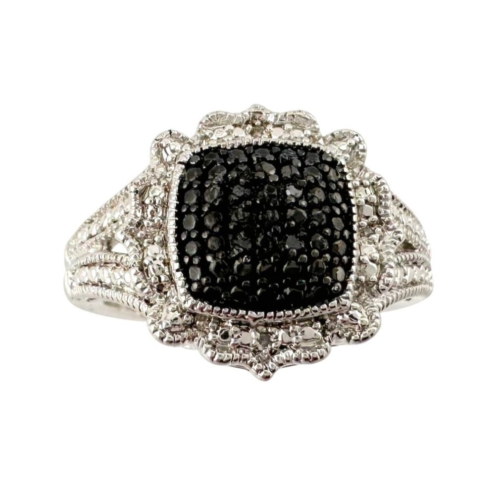 Elegant Black Diamond Cocktail Ring Size 7.25